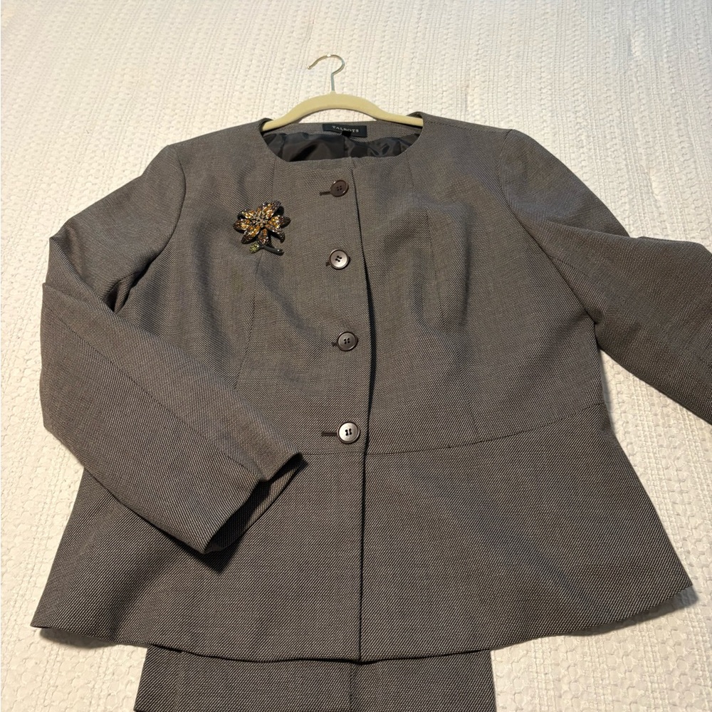 Vintage Talbots Brown Pantsuit with Brooch